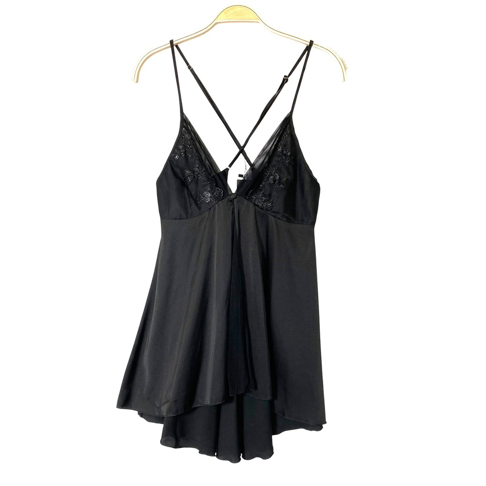 Whimsigoth Babydoll Lingerie Dress Sleepwear Women L Black Lace Trim Romance NWT